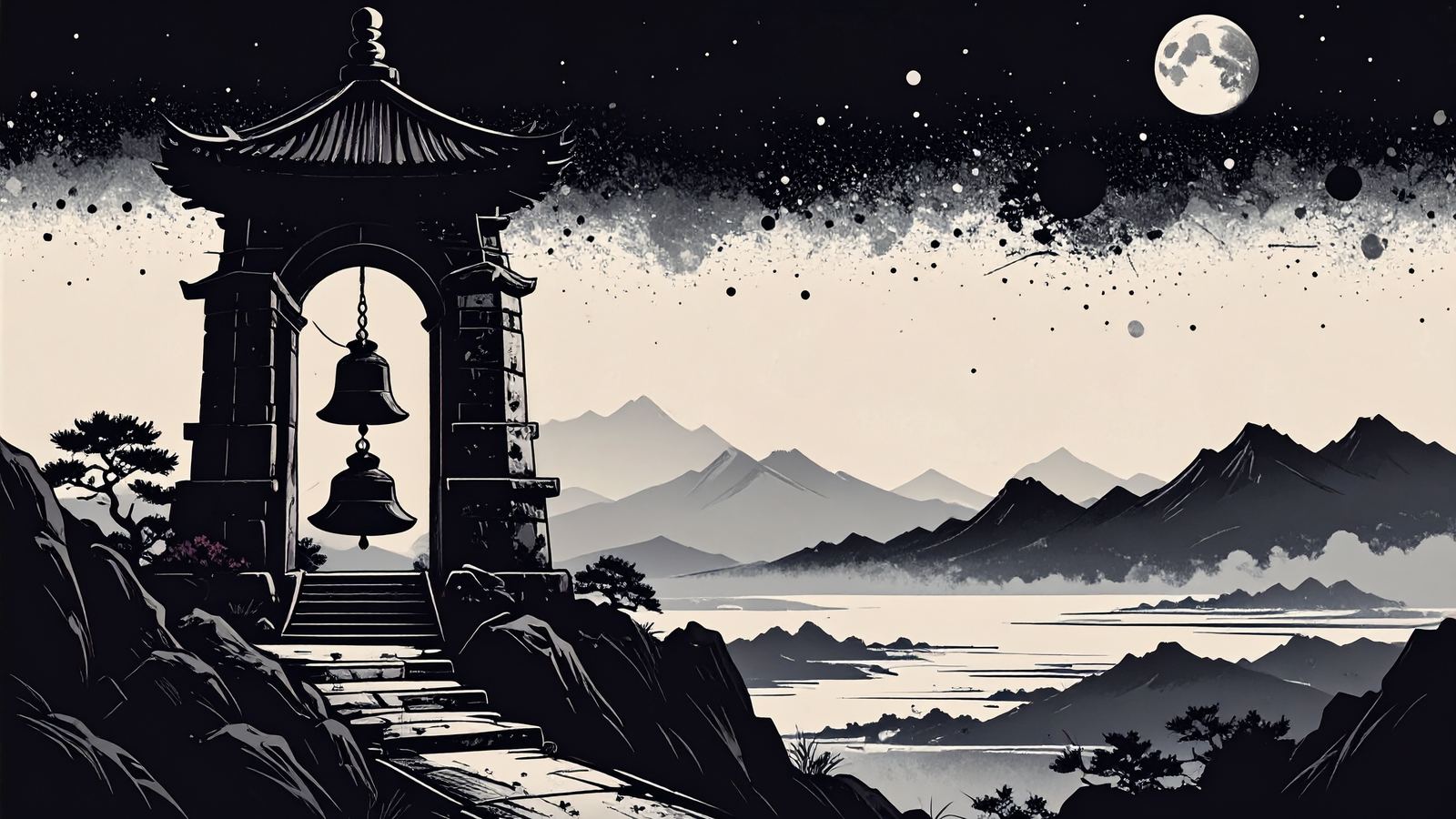 a stone bell tower on a ridge at night